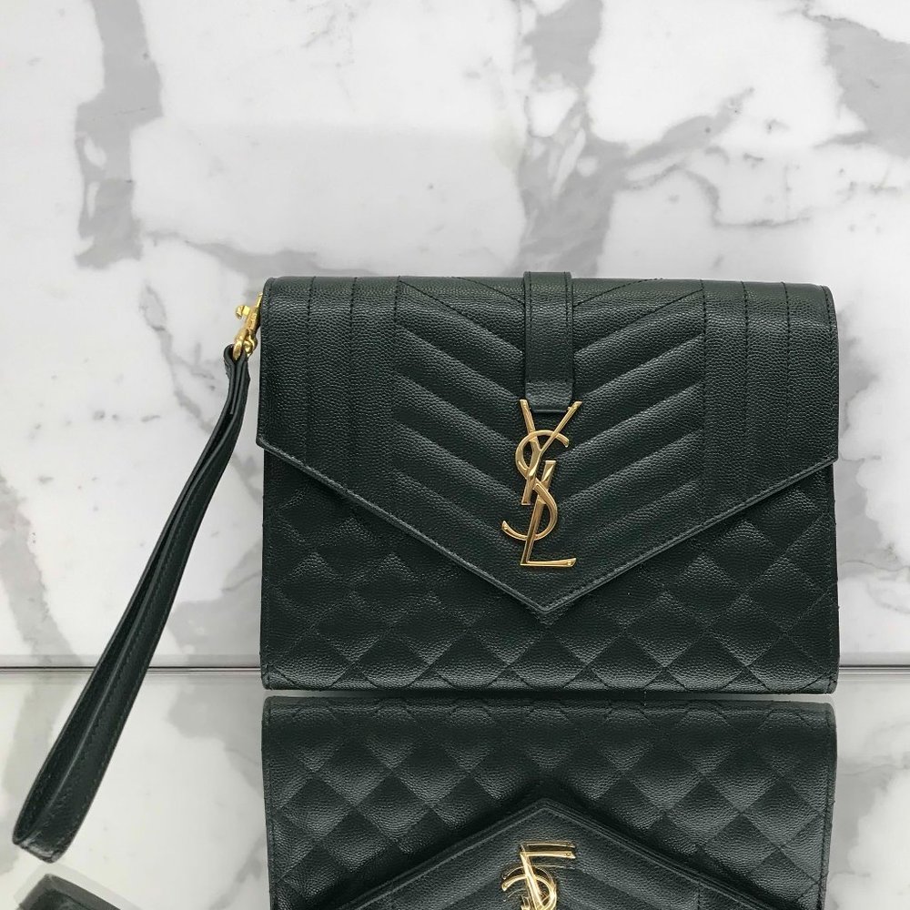 SOLD OUT ONLINE YSL MONOGRAM CLUTCH IN DARK GREEN